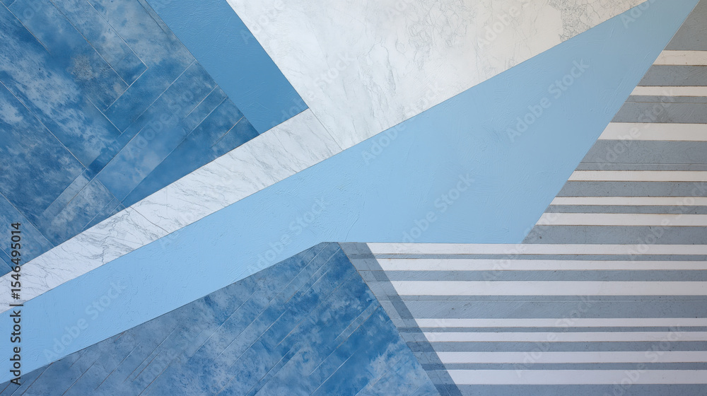 Poster Abstract geometric design with pale blue and silver hues, featuring angular forms and striped patterns. composition creates modern and dynamic visual effect