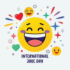 international joke day featuring a joyful laughing emoji surrounded by colorful celebratory elements vibrant illustration for humor and happiness
