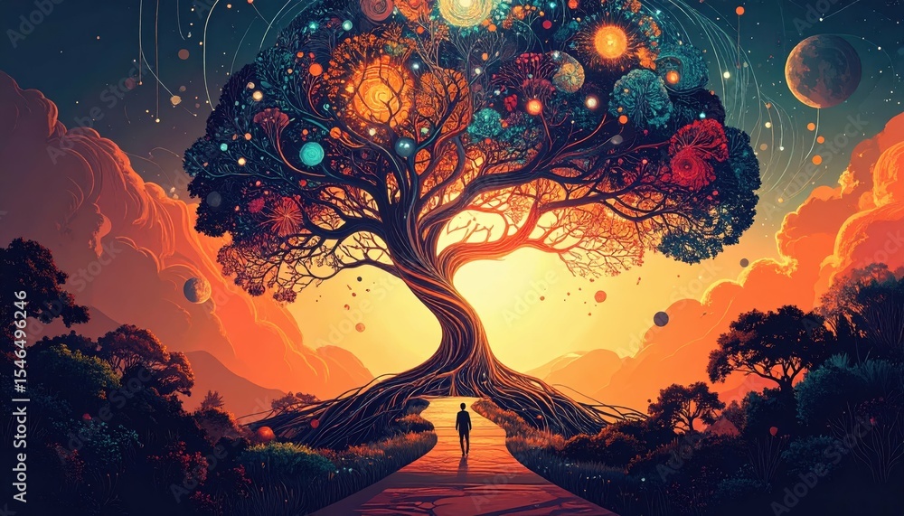Poster abstract pathway of interconnected ideas and thoughts visualized