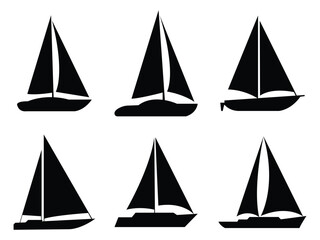 Sailboat Silhouettes Collection Black Yacht Icons Nautical Graphic Design Element