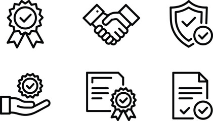 Black Line Icons Representing Quality Assurance Agreement Security and Certification