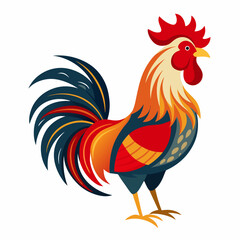 chicken, rooster, bird, farm, animal, hen, poultry, cockerel, isolated, cartoon, vector, illustration, feather, white, fowl, animals, beak, nature, red, agriculture, domestic, livestock, comb, chick, 