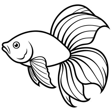 black and white betta fish swimming clip art preview