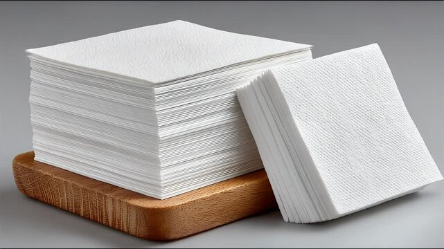 Stack of White Paper Napkins on Wooden Base: Cleanliness and Hospitality in a Still Life