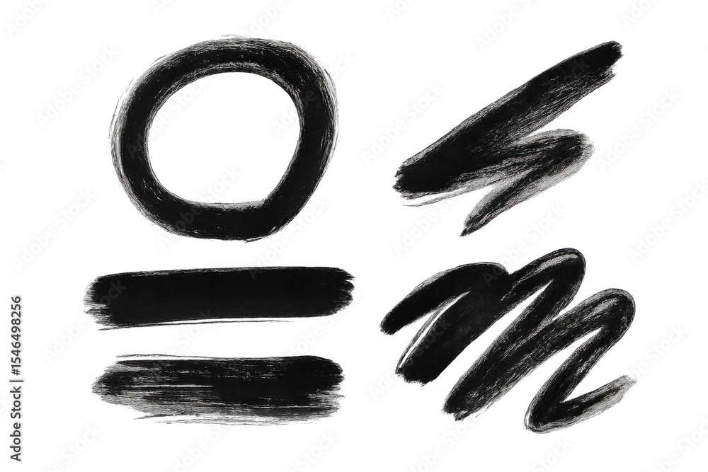 Poster set of black grunge brush strokes and a circle with transparent background, ideal for adding a touch