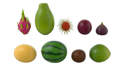An assortment of various fruits displayed together, showcasing their unique shapes and colors.