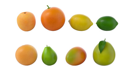 A variety of fruits displayed in a neat arrangement, showcasing their colors and shapes.