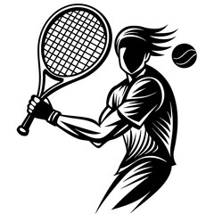 Tennis player swinging racket to hit ball isolated on white background