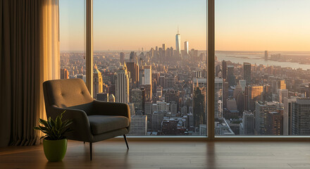 Modern Apartment with Panoramic City Sunset View