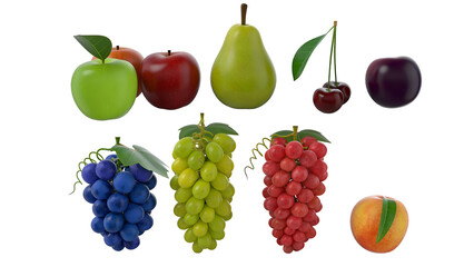 A vibrant assortment of fruits including apples, pears, cherries, grapes, and a peach, showcasing their colorful varieties.