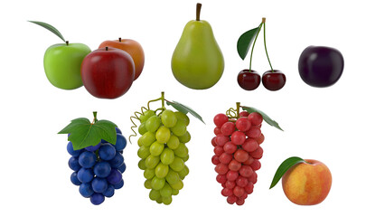 A colorful assortment of fruits including apples, pears, cherries, grapes, and a peach, showcasing variety and freshness.