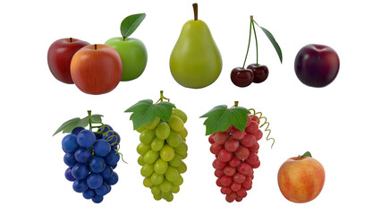 A colorful assortment of various fruits including apples, pears, cherries, grapes, and peaches, showcasing natural diversity.