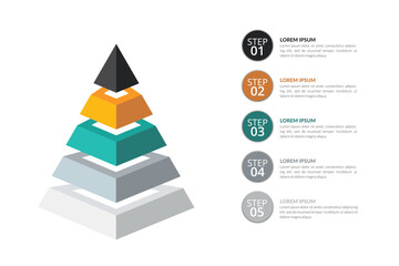 pyramid graph template with five colorful steps, perfect for business presentations and data visualization. 