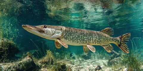 A fish is swimming in the water