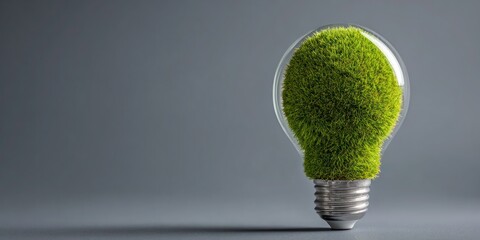 A light bulb with green grass growing out of it