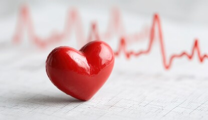 A heart is placed on a white background with a red line that resembles an EKG