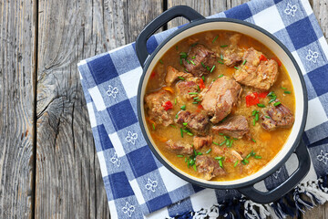 braised meat stew of beef and pork, top view