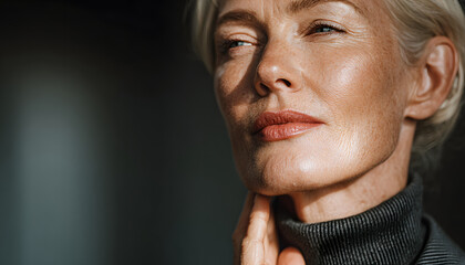 Close-up of aging skin and neck expressing grace, natural beauty, self-care, and the ongoing societal shift toward embracing age positivity