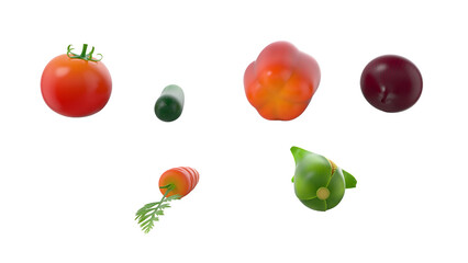 A collection of various vegetables, including tomatoes, cucumbers, peppers, and carrots, showcasing colorful and fresh produce.