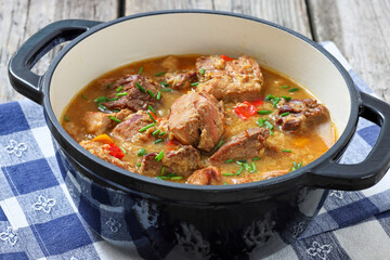braised meat stew of beef and pork, top view