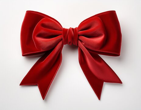 red velvet bow with tails on a white background