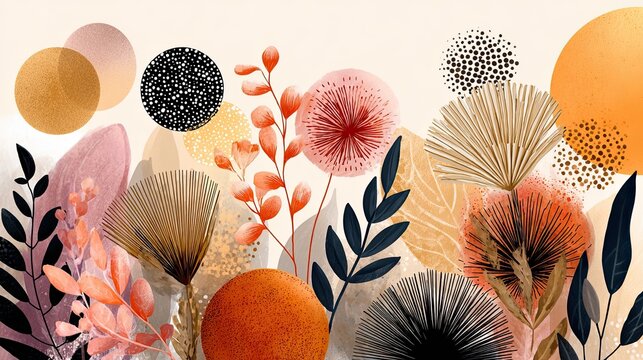 Boho Style Colorful Lin. Abstract colorful contemporary aesthetic background with geometric balance shapes. Vintage Boho Mandala Background Texture.