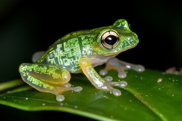 Obraz premium Close-up of a Glass Frog with Circuit-Board Pattern