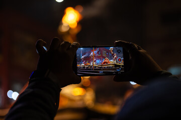 Ganga aarti, Portrait of an young unidentified male priest performing holy river ganga evening...
