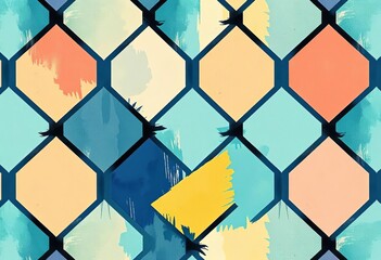 Modern abstract geometric seamless pattern with brushstrokes, watercolor texture, and old paper effect, ideal for textile and carpet design, texture, vector