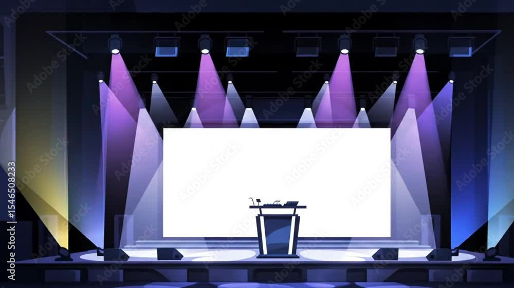 Poster empty stage with a single spotlight, designed for a group of workers or a tech-focused team