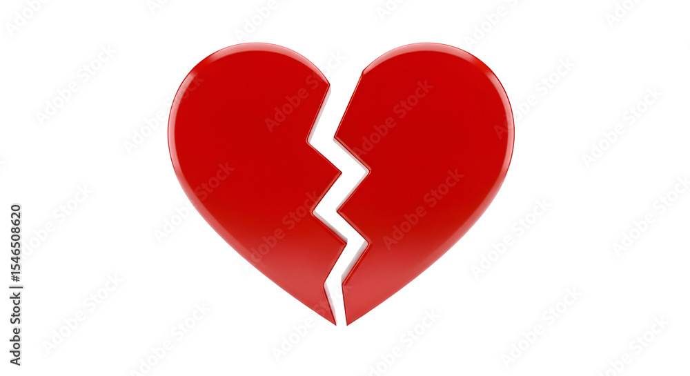 Poster broken heart: 3d render with transparent background, graphic design element for projects