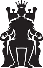 Black And White Line Art King Seated Throne Crown Silhouette Graphic vector