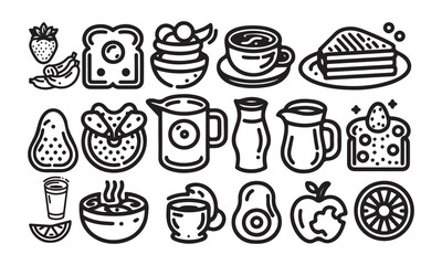  Breakfast food silhouette icon set line art vector illustration