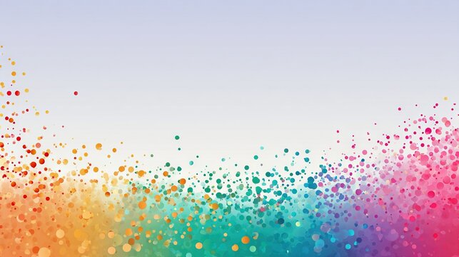 Vibrant rainbow dot splash on gradient background, artistic and festive composition ideal for creative celebration or invitation templates