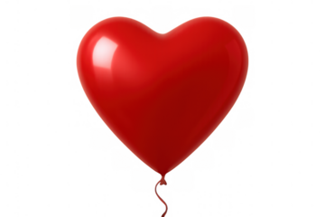 Shiny red heart-shaped balloon floating with a transparent background, perfect for valentine's day or romantic projects