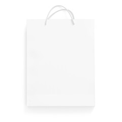 A plain white shopping bag with handles, suitable for carrying items or gifts.
