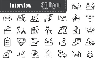 Interview and Job Discussion Line Icons Set – Candidate Screening, HR Meeting, Resume Review, Career Talk, Minimal Business Symbols