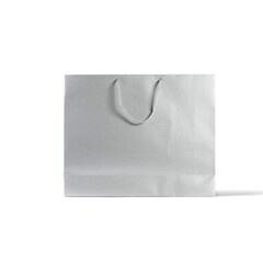 A plain gray shopping bag with handles, suitable for carrying items.