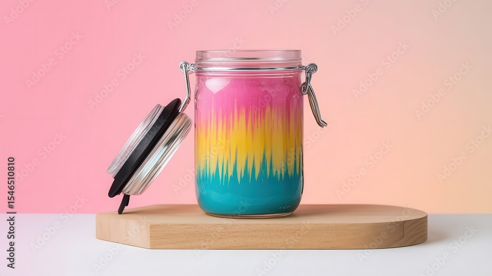 Poster colorful jar with an open lid displaying abstract design for a unique look