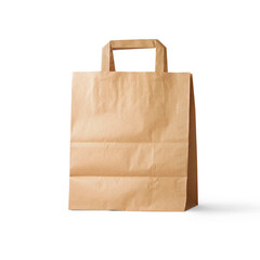 A simple brown paper bag designed for carrying items, often used for shopping or takeout.
