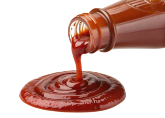realistic-stream-of-ketchup-pouring-from-bottle isolated on white background png, ai generated