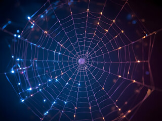 Illuminated Spiderweb: A spiderweb glows with ethereal blue and purple light, creating a mesmerizing and mystical scene in the dark.