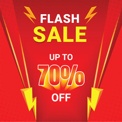 Flash sale social media post with podium and red background. Vector design for social media. Flash sale mnemonic. flash sale red banner. up to 70% off promotional social media template.