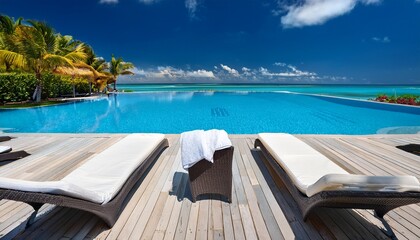 white lounge chairs and towels at luxury resort swimming pool tropical getaway at upscale resort exclusive destination travel luxury vacation tropical paradise for solo traveler frequent flyer