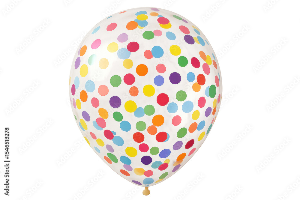 Poster single white balloon with colorful polka dots floating on a transparent background, perfect for part