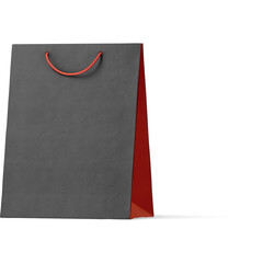 A minimalist shopping bag with a sleek black exterior and a vibrant red base, designed for retail...