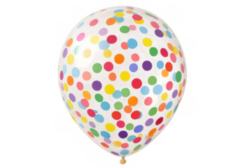 Single white balloon with colorful polka dots floating on a transparent background, perfect for party or celebration visuals