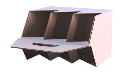 A cardboard organizer with multiple compartments for sorting and storing items.