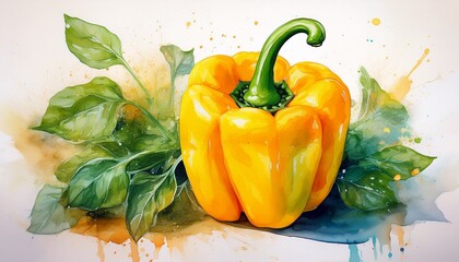 yellow pepper watercolor painted vegetables fresh colorful veggies illustration