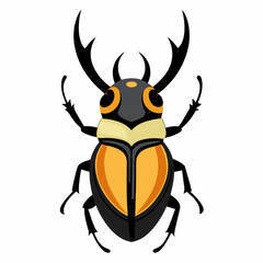 Stylized illustration of a stag beetle with orange and black colors